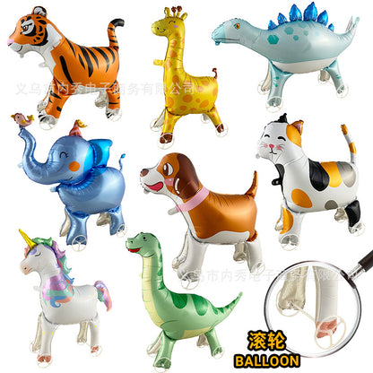 4D Large Wheel Animal Aluminum Foil Balloon 3D Elephant Creative Rolling Balloon Street Stall Toy Party Decoration