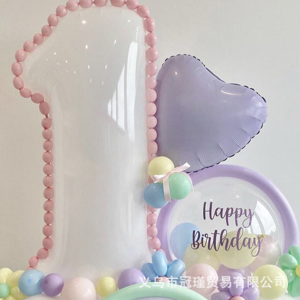 Maca Series321-inch White Birthday Number Aluminum Foil Balloon Set Latex Long Strip Rainbow Shape Girl Gift