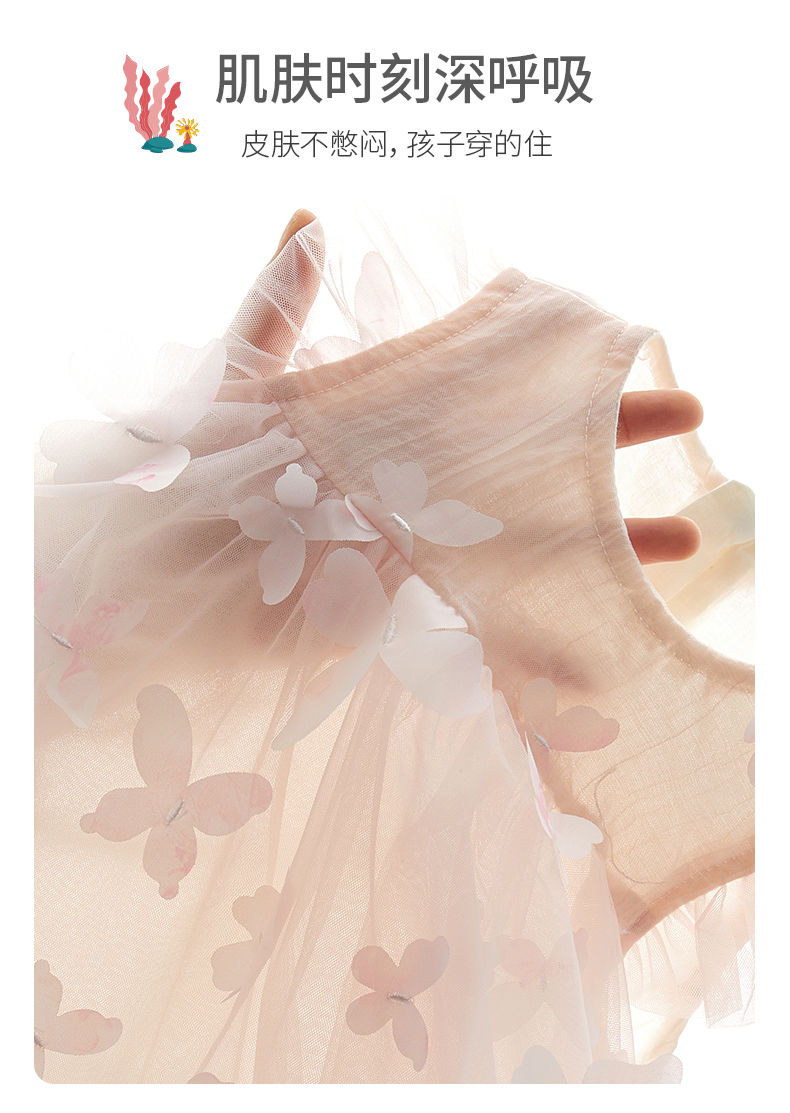 Banxidi Girls' Dress Summer New Fashionable Baby Princess Dress First Birthday Dress Children's Mesh Dress Children's Clothing
