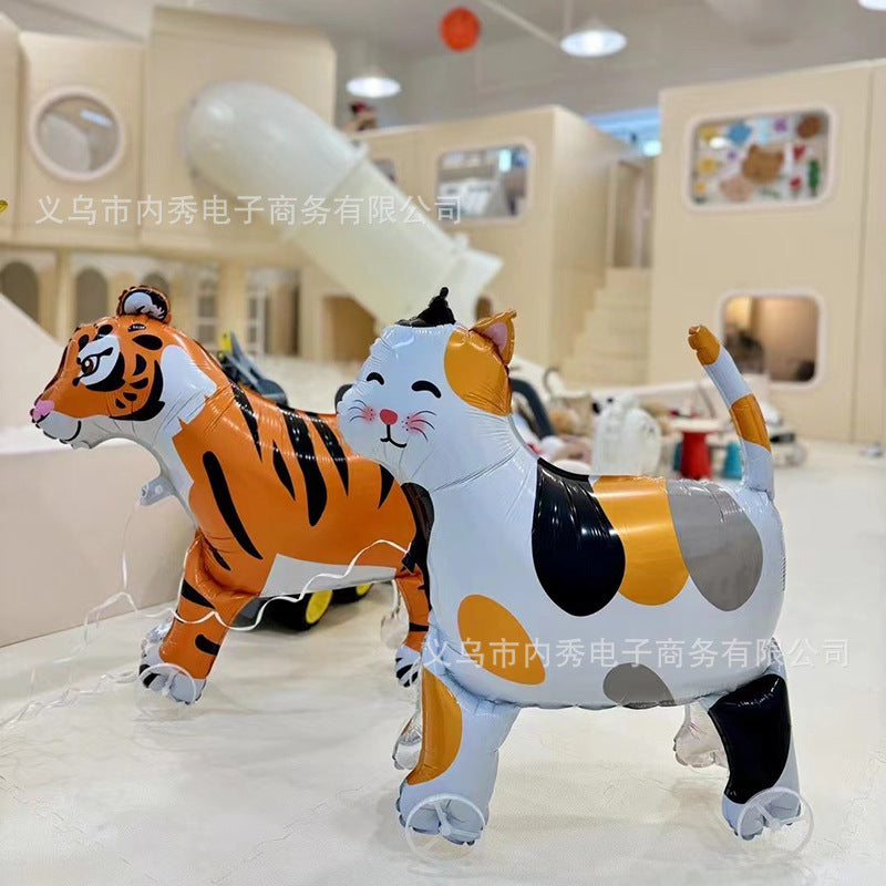4D Large Wheel Animal Aluminum Foil Balloon 3D Elephant Creative Rolling Balloon Street Stall Toy Party Decoration