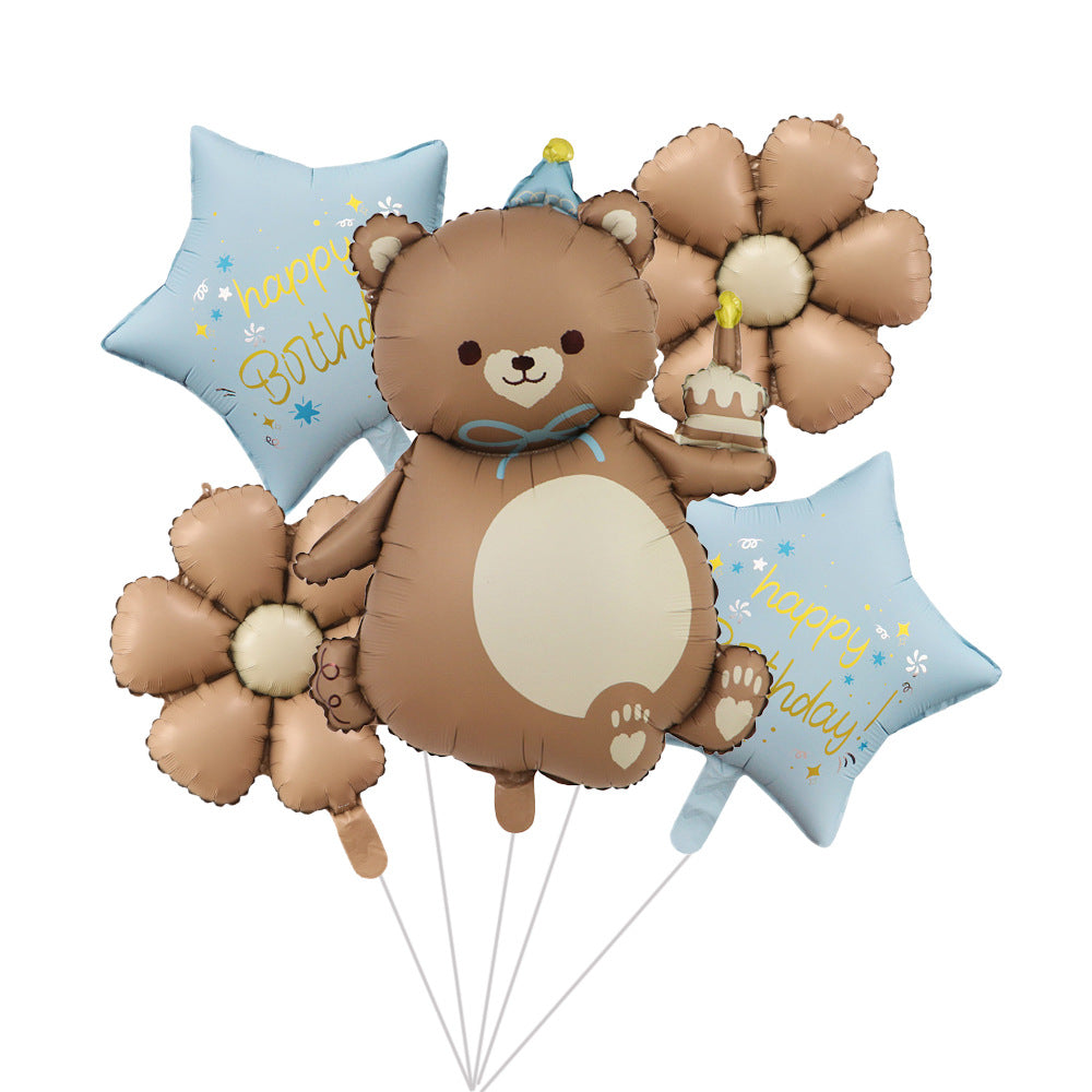 Cross-Border Matte Magic Cake Bear Aluminum Foil Balloon Set Children's Birthday Balloon Party Decoration Scene Setup