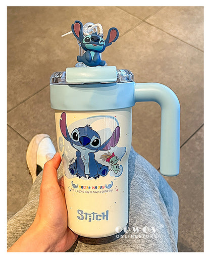 Stitch Insulated Cup with Straw, Ice Cup, Coffee Milk Large Capacity, High Aesthetic Portable Office Car Cup