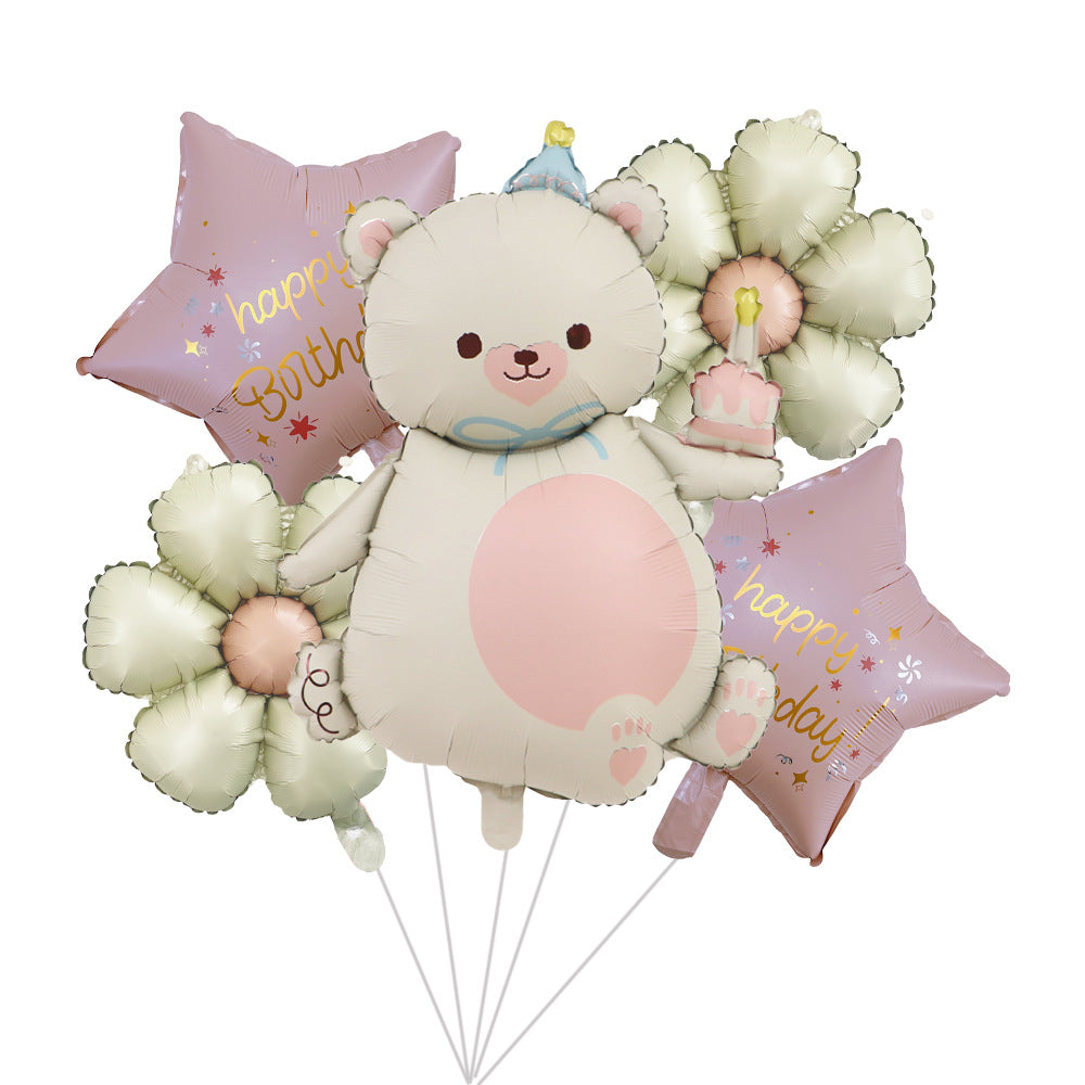 Cross-Border Matte Magic Cake Bear Aluminum Foil Balloon Set Children's Birthday Balloon Party Decoration Scene Setup