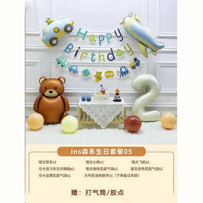 ins Boy's Birthday Decoration Set Little Red Book Same Style1First Birthday Background Wall Photo Balloon Set