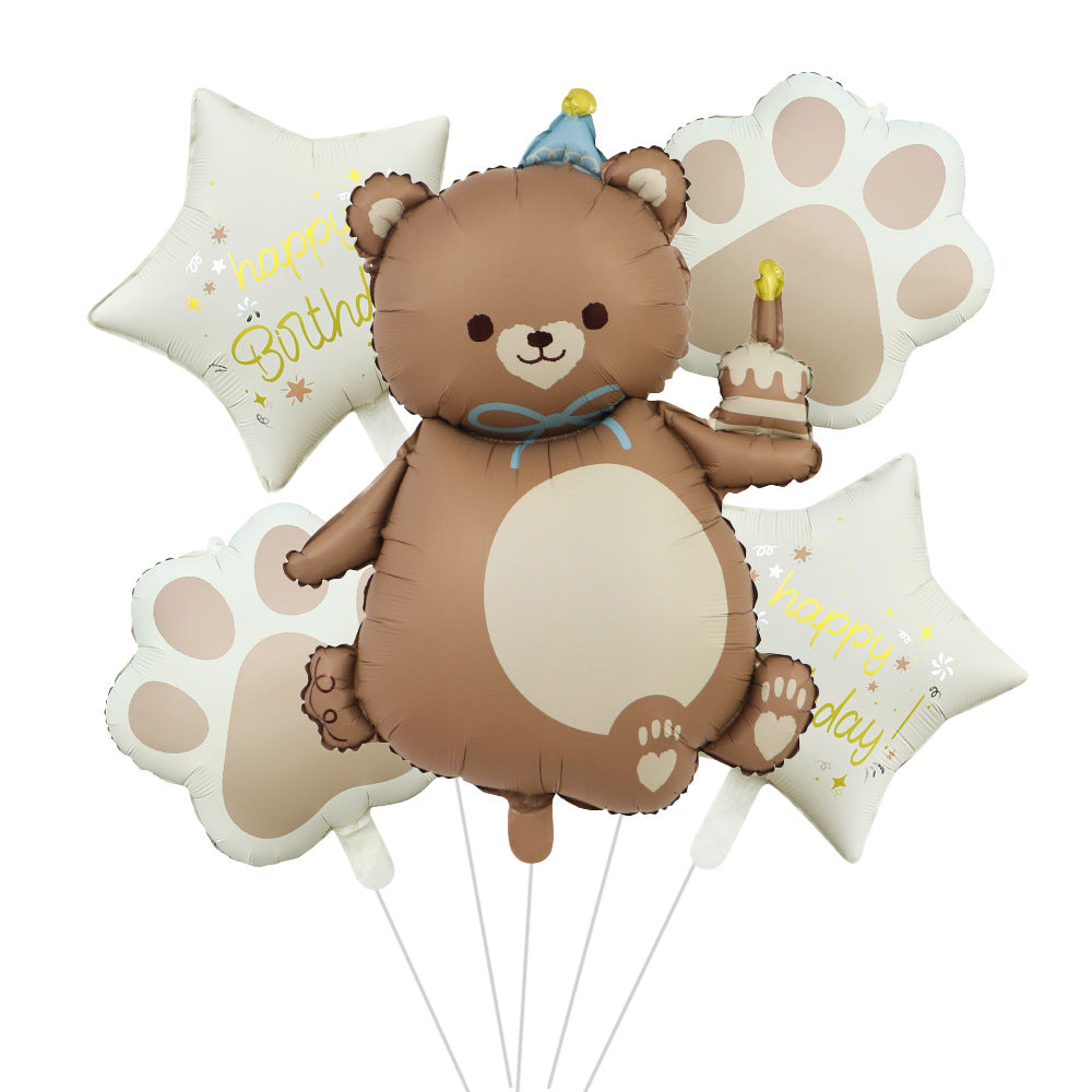 Cross-Border Matte Magic Cake Bear Aluminum Foil Balloon Set Children's Birthday Balloon Party Decoration Scene Setup
