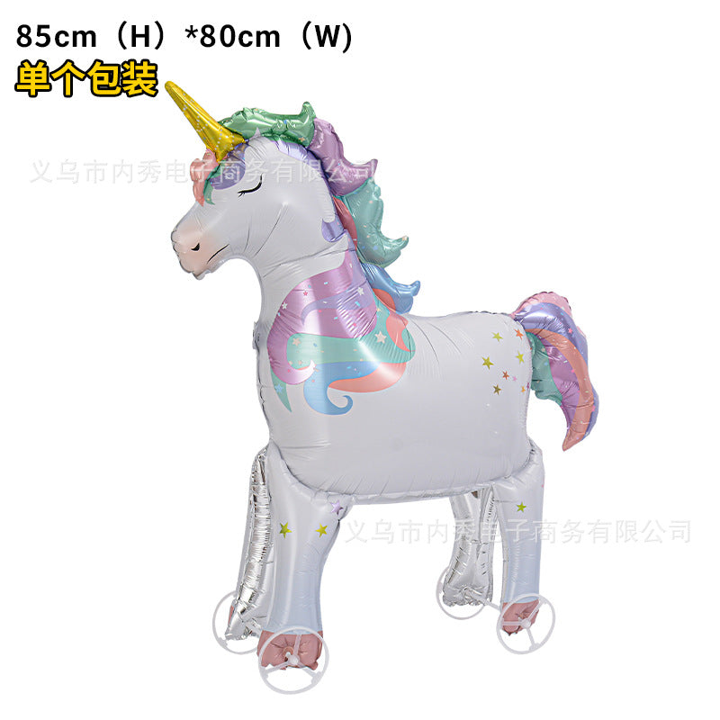 4D Large Wheel Animal Aluminum Foil Balloon 3D Elephant Creative Rolling Balloon Street Stall Toy Party Decoration
