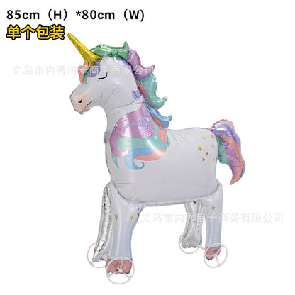 4D Large Wheel Animal Aluminum Foil Balloon 3D Elephant Creative Rolling Balloon Street Stall Toy Party Decoration
