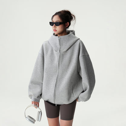 Bluescola 420g Heavyweight Hooded Cardigan Sweatshirt for Women with High-End Feel, Oversized Air Hoodie, Thick Sports Jacket