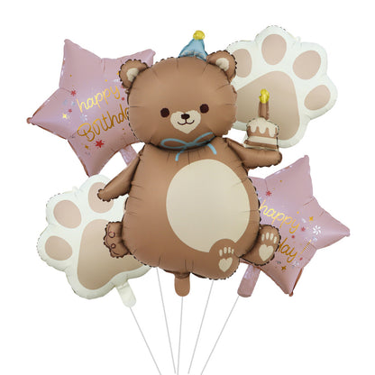 Cross-Border Matte Magic Cake Bear Aluminum Foil Balloon Set Children's Birthday Balloon Party Decoration Scene Setup