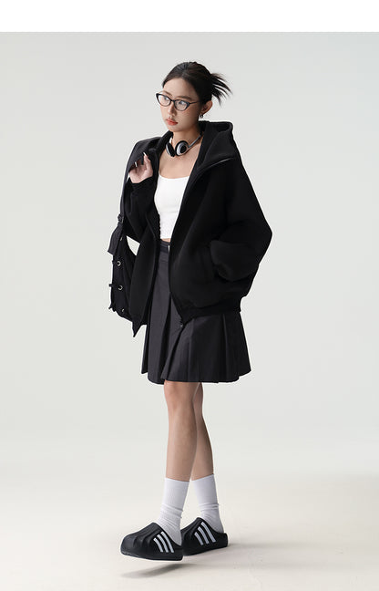 Bluescola 420g Heavyweight Hooded Cardigan Sweatshirt for Women with High-End Feel, Oversized Air Hoodie, Thick Sports Jacket