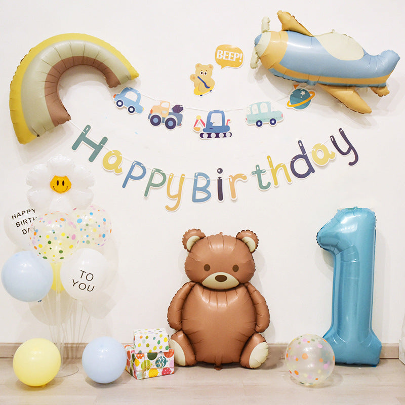 ins Boy's Birthday Decoration Set Little Red Book Same Style1First Birthday Background Wall Photo Balloon Set