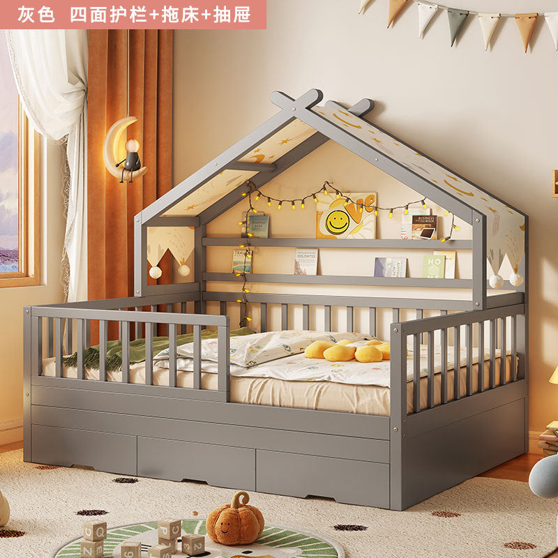 All Solid Wood Tree House Bed Children's Bed Boys Girls Princess Bed Small Bed with Trundle Bed Guardrail Home Baby Single Bed