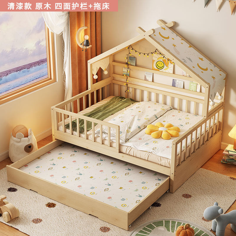 All Solid Wood Tree House Bed Children's Bed Boys Girls Princess Bed Small Bed with Trundle Bed Guardrail Home Baby Single Bed