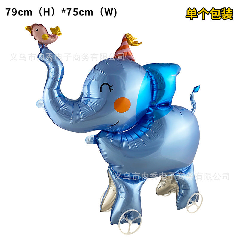 4D Large Wheel Animal Aluminum Foil Balloon 3D Elephant Creative Rolling Balloon Street Stall Toy Party Decoration