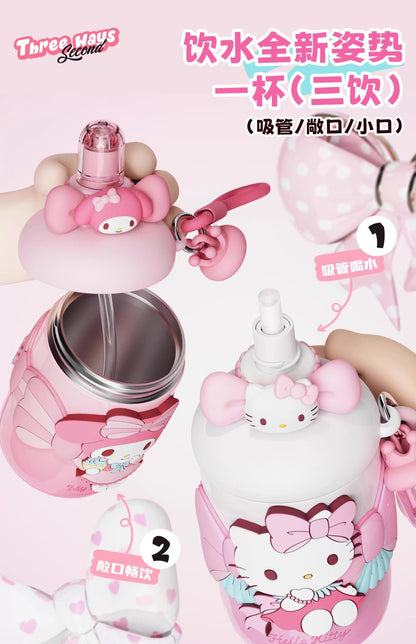 Aikes Sanrio Insulated Cup Kuromi Large Capacity Water Bottle Portable Straw Cup High-Value Gift for Girls