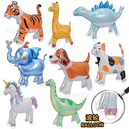 4D Large Wheel Animal Aluminum Foil Balloon 3D Elephant Creative Rolling Balloon Street Stall Toy Party Decoration