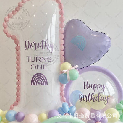 Maca Series321-inch White Birthday Number Aluminum Foil Balloon Set Latex Long Strip Rainbow Shape Girl Gift