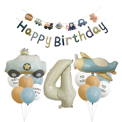 Amazon Matte Retro Police Car Airplane Aluminum Foil Balloon Set First Birthday Balloon Venue Decoration Photography